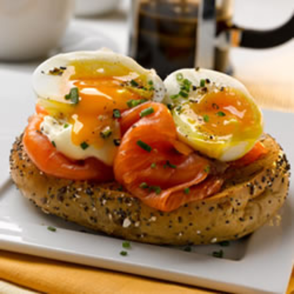Soft Boiled Eggs and Smoked Salmon Bagels